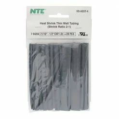 NTE Electronics Black Assorted Sizes 4-inch Heat Shrink Tubing Assortment