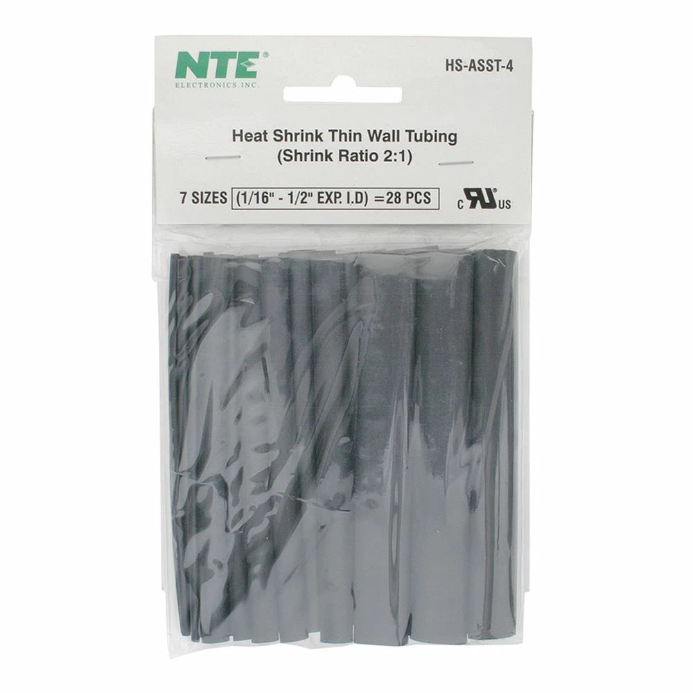 NTE Electronics Black Assorted Sizes 4-inch Heat Shrink Tubing Assortment 1 NTE Electronics Black Assorted Sizes 4-inch Heat Shrink Tubing Assortment
