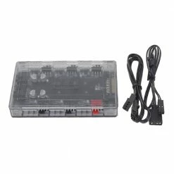 Micro Connectors 12 Port ARGB/PWM Fan And Light Splitter Hub With Magnetic Base -LIAN LI Sales 631736 215426 04 front zoom