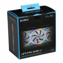 Lian Li UNI SL140 RGB Fluid Dynamic Bearing 140mm Case Fan - White Two Pack -LIAN LI Sales 638098 281261 05 package zoom