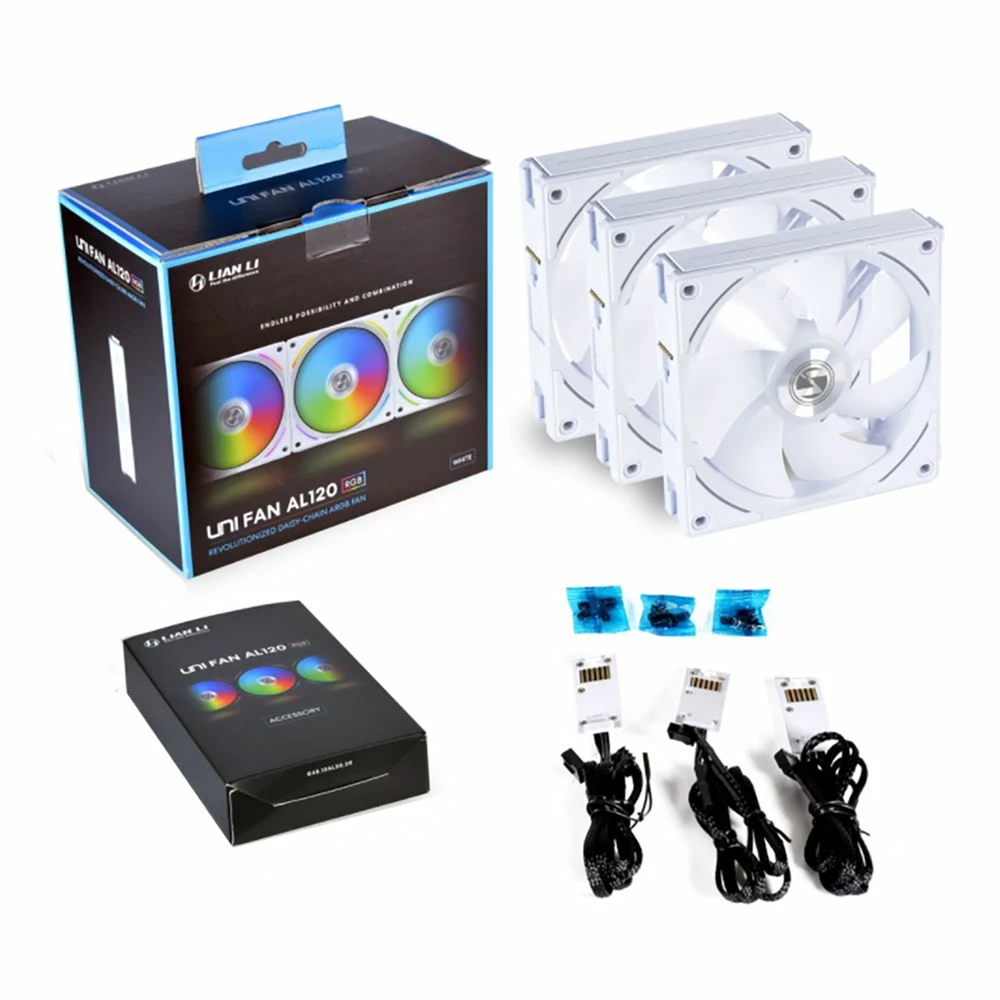 Lian Li UNI AL120 RGB Fluid Dynamic Bearing 120mm Case Fan - White 3-Pack 2 Lian Li UNI AL120 RGB Fluid Dynamic Bearing 120mm Case Fan - White 3-Pack - Image 2