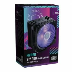 Cooler Master Hyper 212 RGB Black Edition CPU Air Cooler SF120R RGB Fan; Anodized Gun-Metal Black; Brushed Nickel Fins; 4 Copper Direct Contact Heat Pipes -LIAN LI Sales 645010 363176 04 package zoom