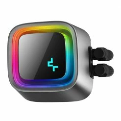 Deep Cool LS520 High-Performance Liquid CPU Cooler 240mm Radiator; 120mm A-RGB PWM Fan With Auto-RGB Function; Infinity Mirror Cap Design; Customizable Logo Plate -LIAN LI Sales 652545 443655 02 front zoom